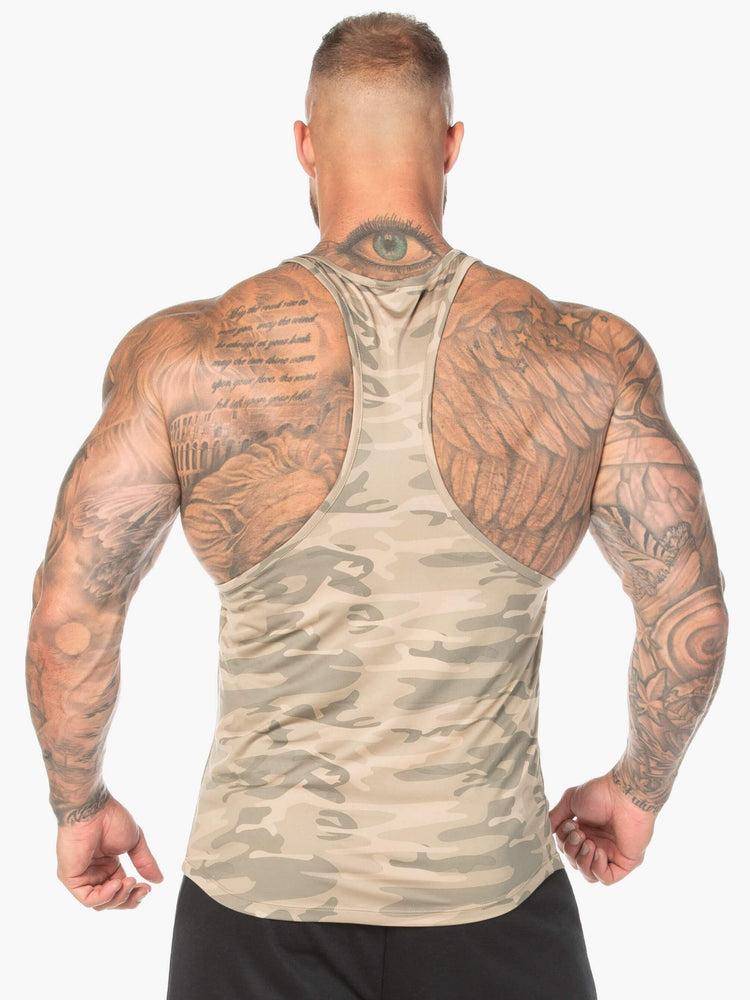 Men's Ryderwear Men Gym Stringers Camo Stringer T-Back Gym Stringers Tan Camo | NZ1505MA