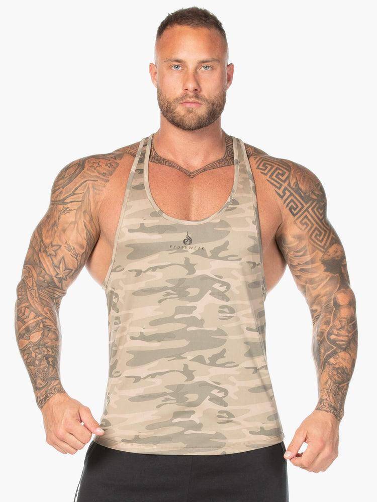 Men\'s Ryderwear Men Gym Stringers Camo Stringer T-Back Gym Stringers Tan Camo | NZ1505MA