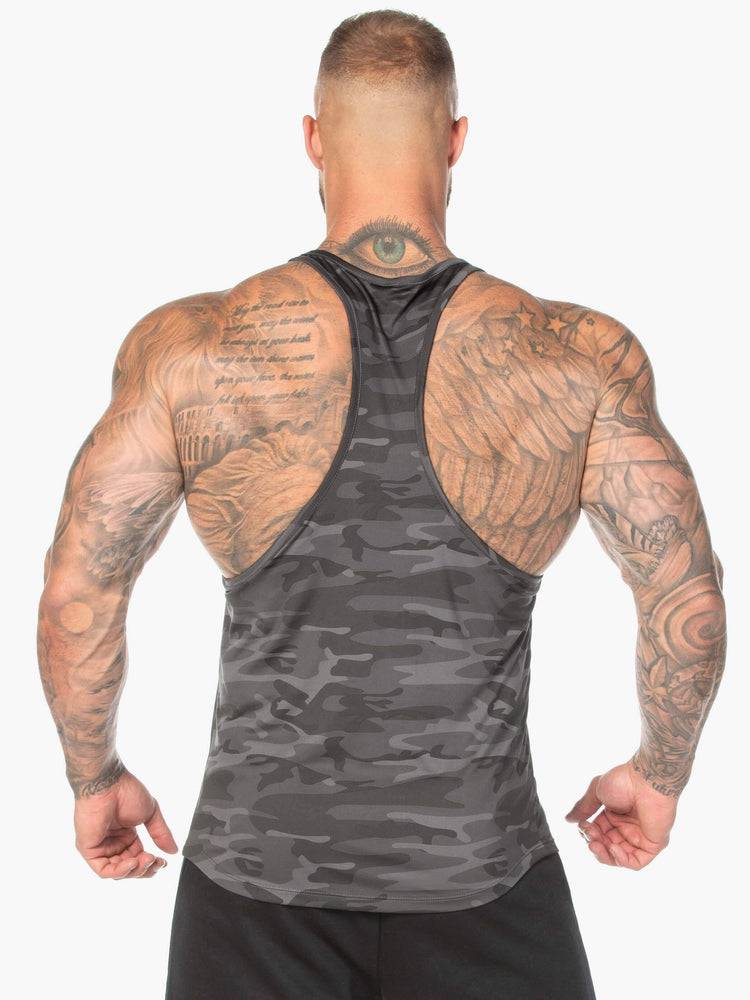 Men's Ryderwear Men Gym Stringers Camo Stringer T-Back Gym Stringers Black Camo | NZ1506QZ