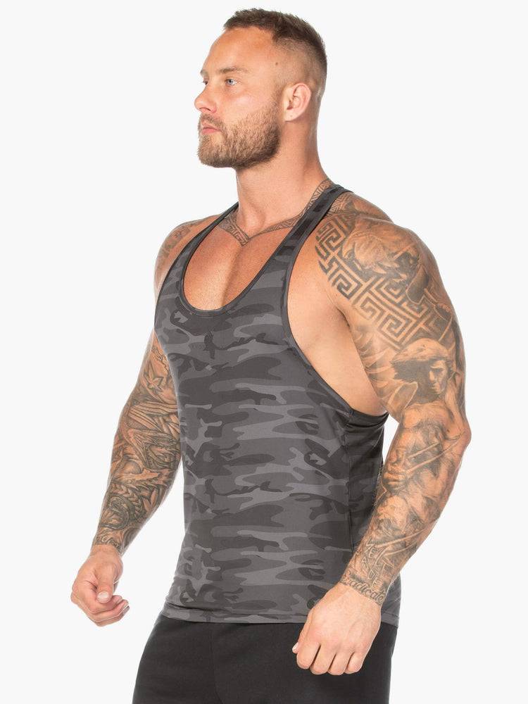 Men's Ryderwear Men Gym Stringers Camo Stringer T-Back Gym Stringers Black Camo | NZ1506QZ