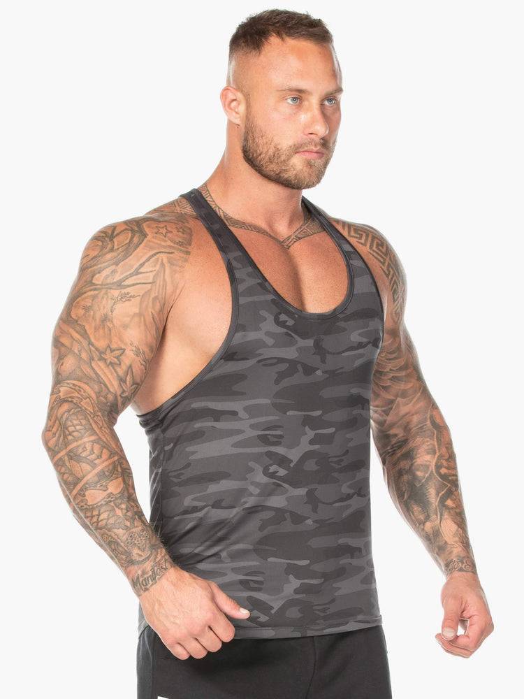 Men's Ryderwear Men Gym Stringers Camo Stringer T-Back Gym Stringers Black Camo | NZ1506QZ