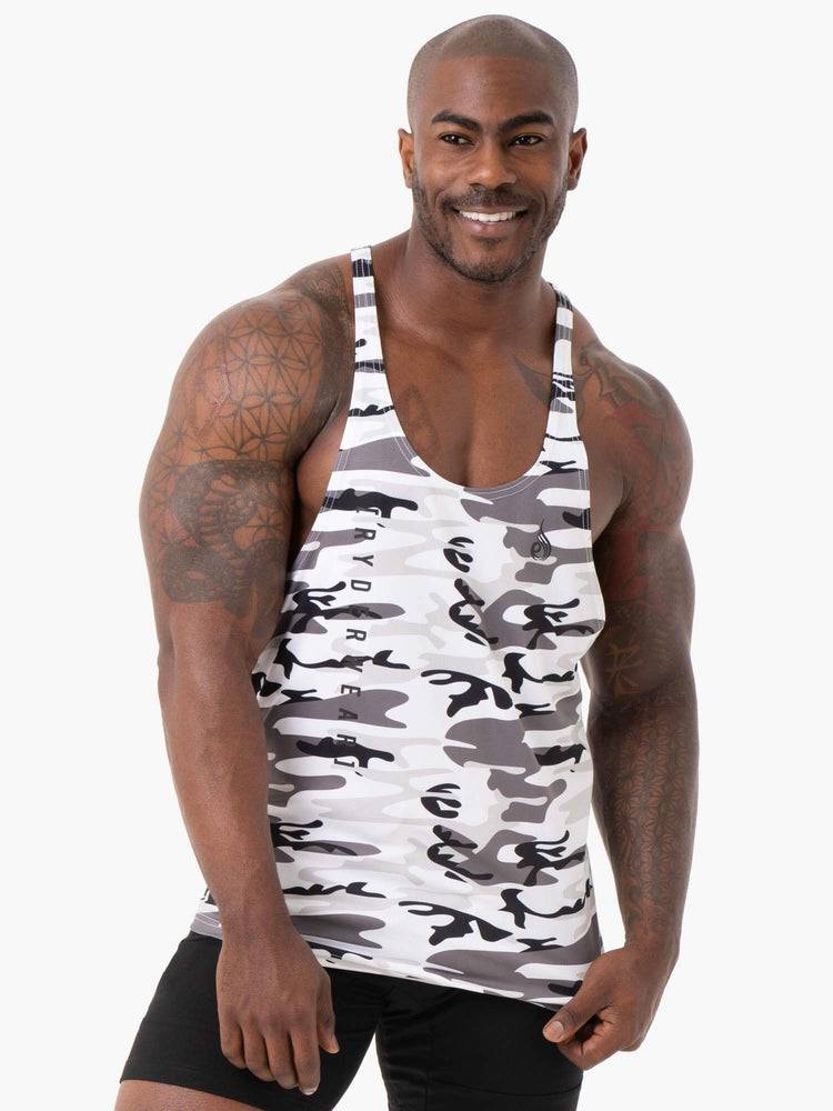 Men\'s Ryderwear Men Gym Stringers Camo Tech Mesh Stringer T-Back Gym Stringers Snow Camo | NZ1508EX