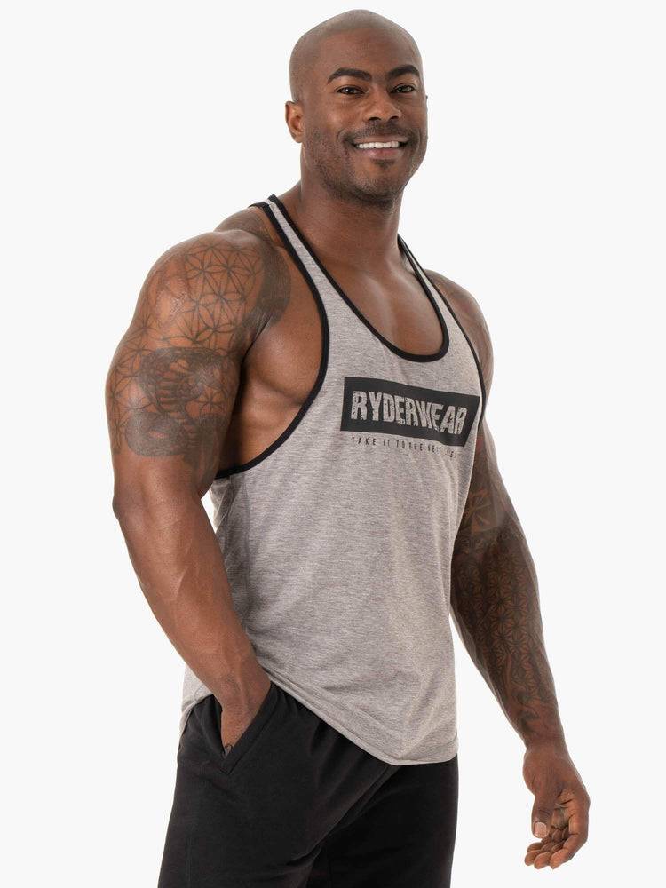 Men's Ryderwear Men Gym Stringers Iron Stringer T-Back Gym Stringers Grey Marl | NZ1519FM