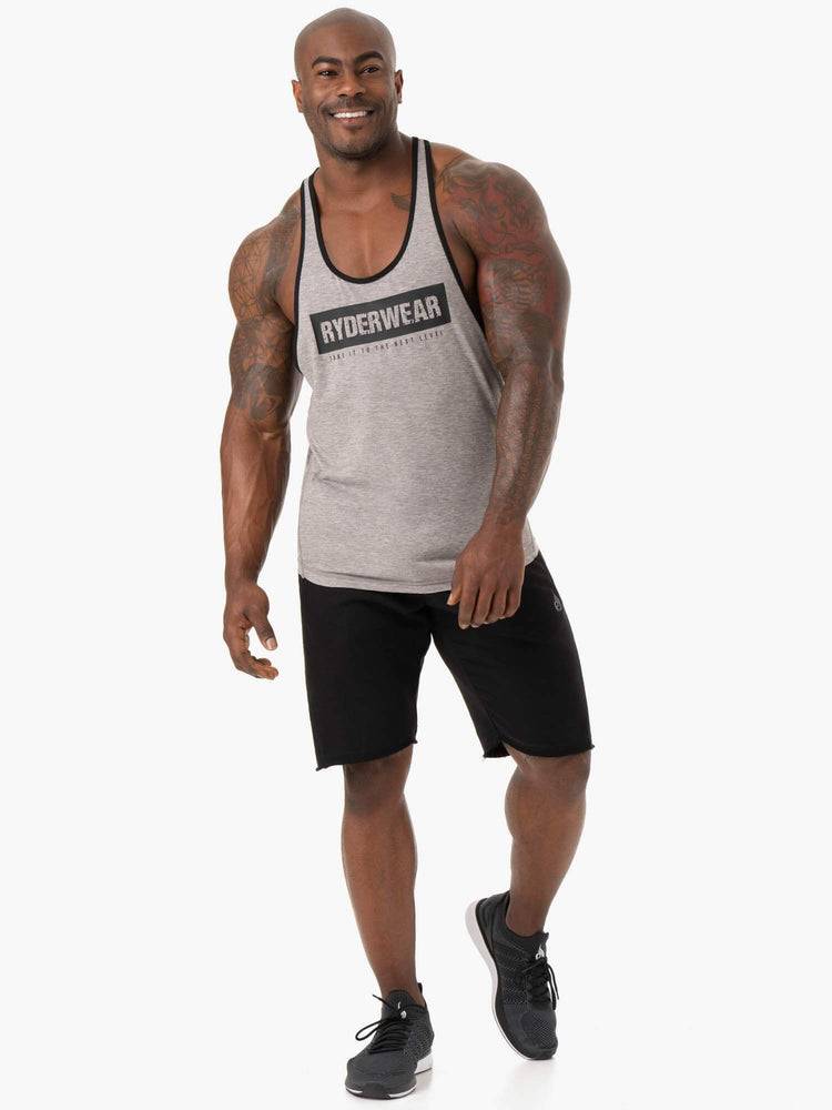 Men's Ryderwear Men Gym Stringers Iron Stringer T-Back Gym Stringers Grey Marl | NZ1519FM