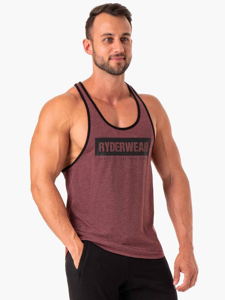 Men's Ryderwear Men Gym Stringers Iron Stringer T-Back Gym Stringers Burgundy Marl | NZ1520GL