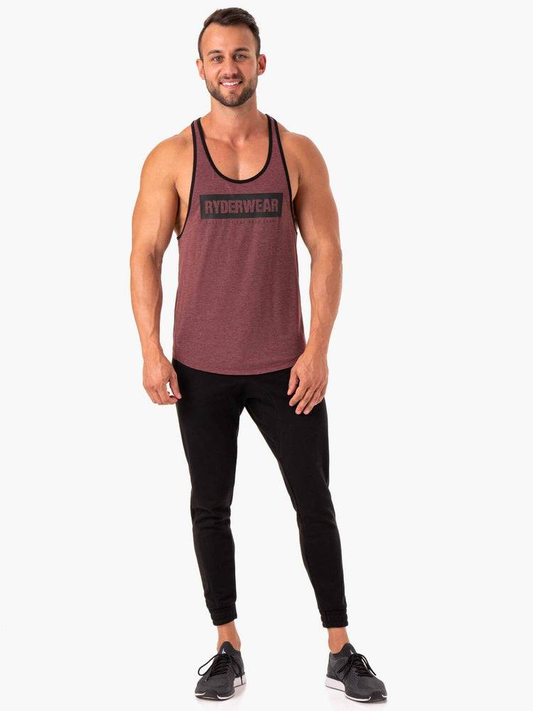 Men's Ryderwear Men Gym Stringers Iron Stringer T-Back Gym Stringers Burgundy Marl | NZ1520GL