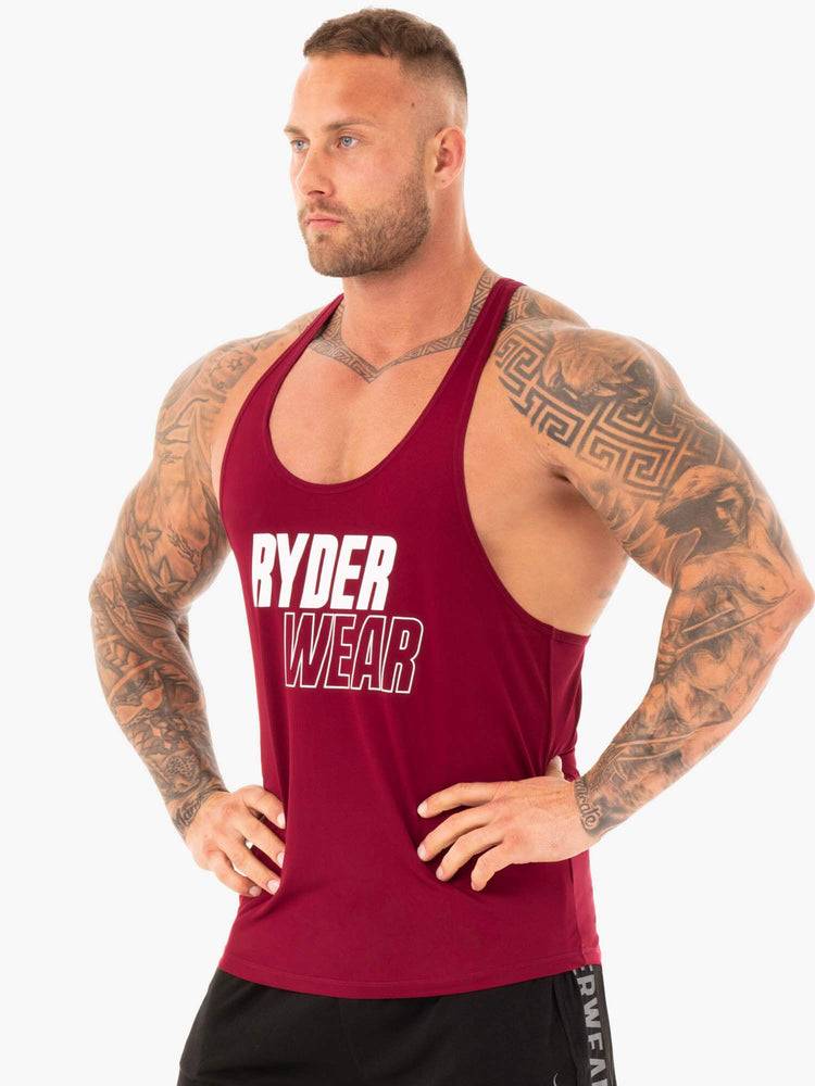 Men's Ryderwear Men Gym Stringers Lift T-Back Stringer Gym Stringers Burgundy | NZ1521HK