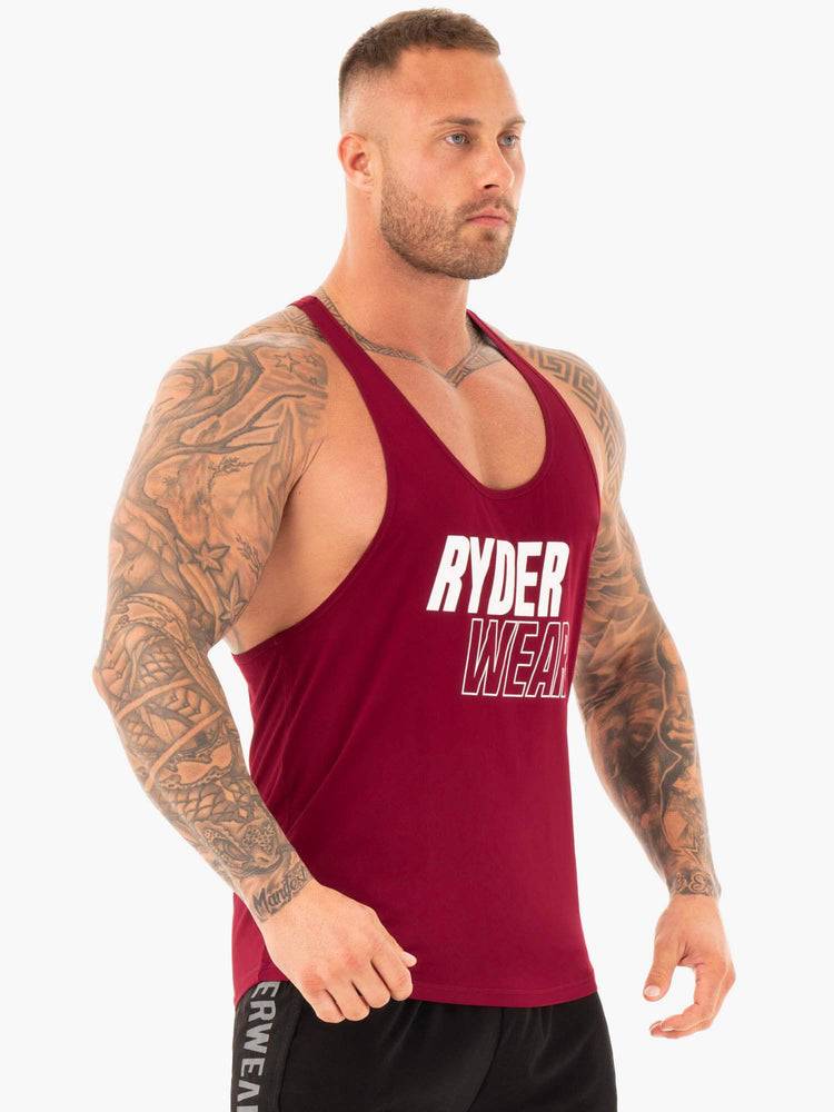 Men's Ryderwear Men Gym Stringers Lift T-Back Stringer Gym Stringers Burgundy | NZ1521HK