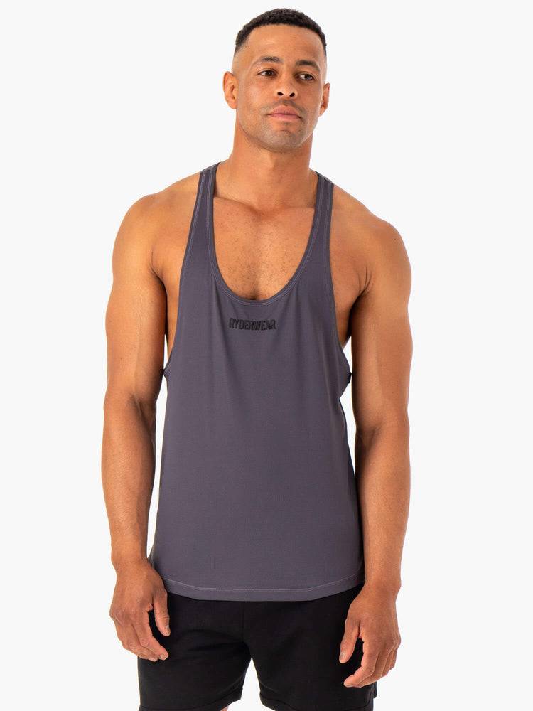 Men's Ryderwear Men Gym Stringers Optimal Mesh T-Back Gym Stringers Charcoal | NZ1530NB