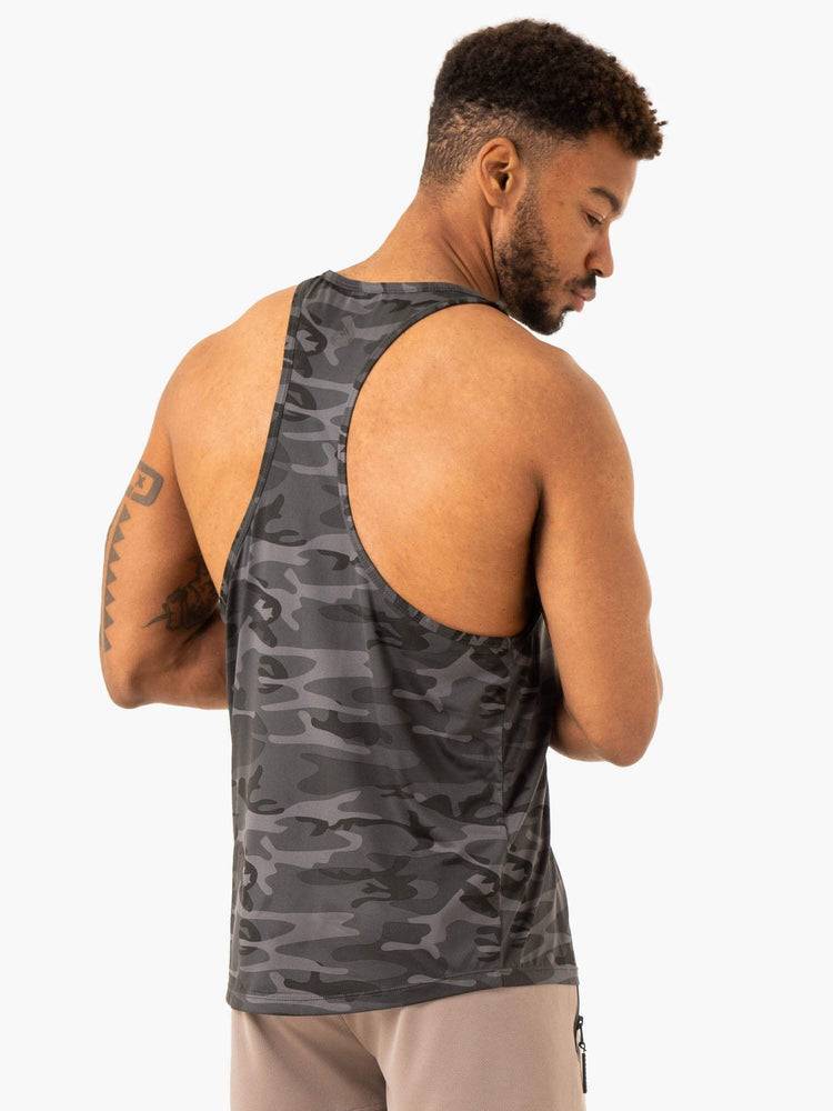 Men's Ryderwear Men Gym Stringers Overdrive Stringer T-Back Gym Stringers Black Camo | NZ1533WY