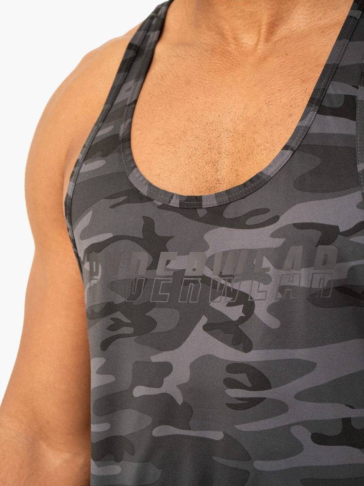 Men's Ryderwear Men Gym Stringers Overdrive Stringer T-Back Gym Stringers Black Camo | NZ1533WY