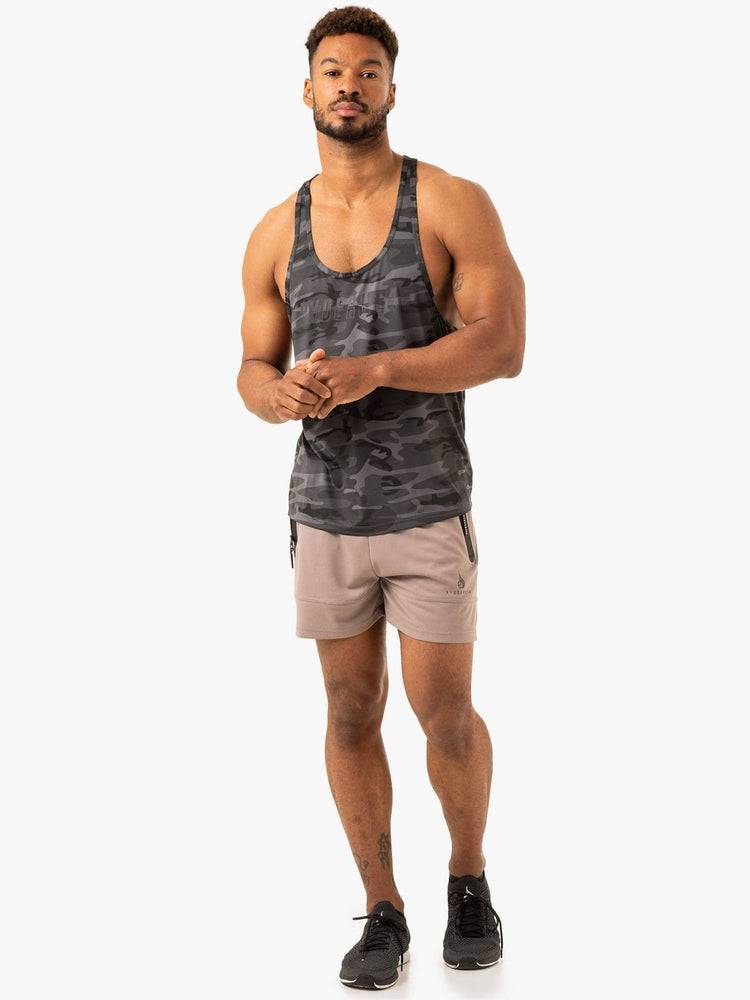 Men's Ryderwear Men Gym Stringers Overdrive Stringer T-Back Gym Stringers Black Camo | NZ1533WY