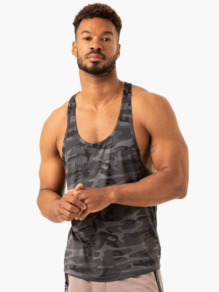 Men\'s Ryderwear Men Gym Stringers Overdrive Stringer T-Back Gym Stringers Black Camo | NZ1533WY