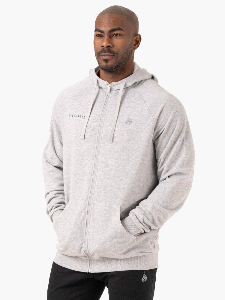 Men\'s Ryderwear Men Hoodie Pursuit Zip Up Hoodie Light Grey Marl | NZ1469HK