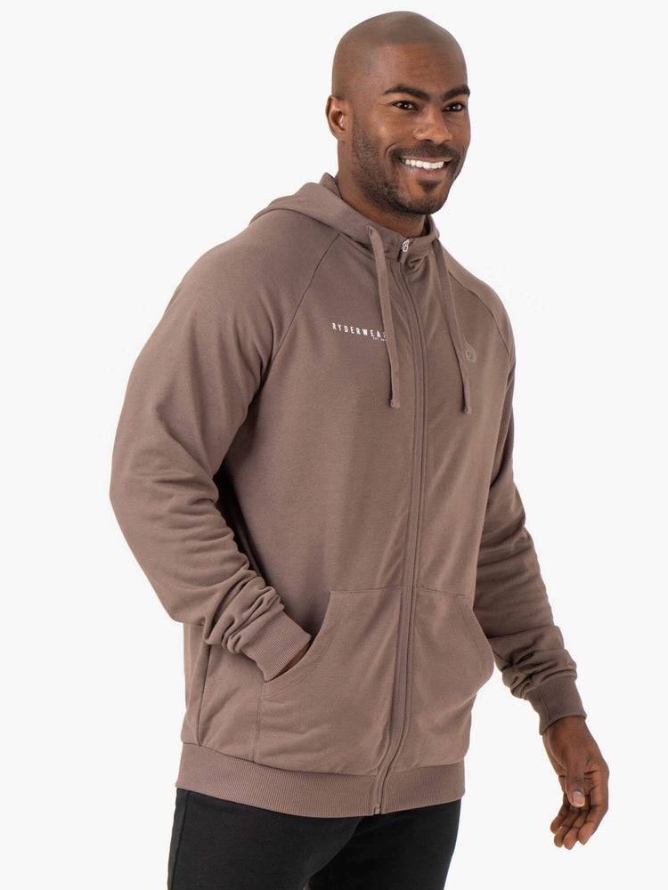 Men's Ryderwear Men Hoodie Pursuit Zip Up Hoodie Taupe | NZ1472LH