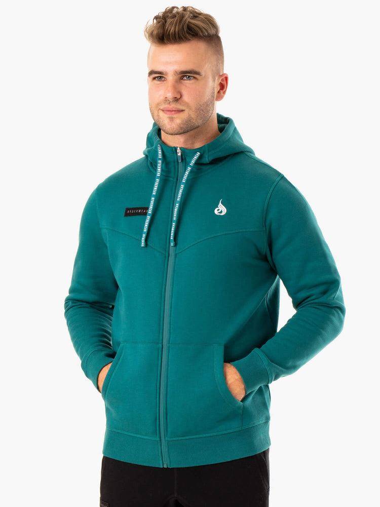 Men's Ryderwear Men Hoodie Recharge Zip Up Hoodie Teal | NZ1477BC