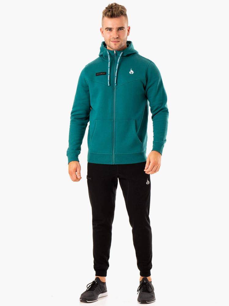 Men's Ryderwear Men Hoodie Recharge Zip Up Hoodie Teal | NZ1477BC