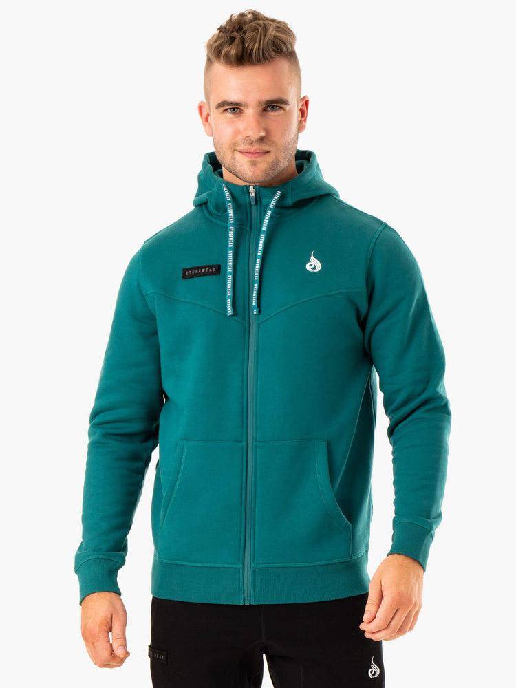 Men\'s Ryderwear Men Hoodie Recharge Zip Up Hoodie Teal | NZ1477BC