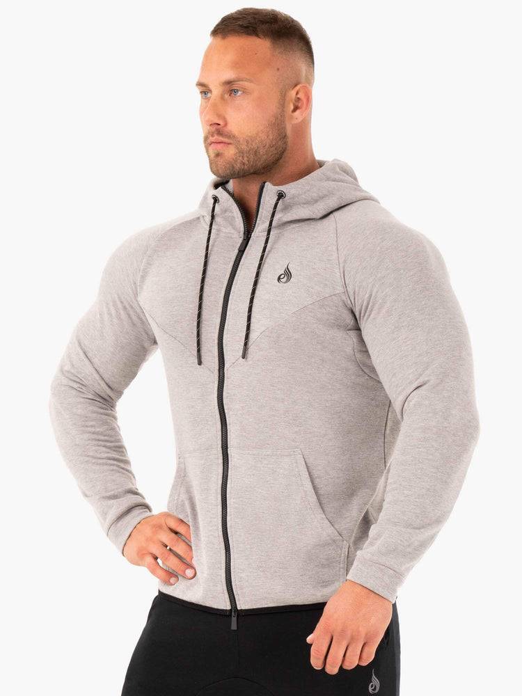 Men's Ryderwear Men Jackets Athletic Zip Up Hoodie Jackets Grey Marl | NZ1424VD