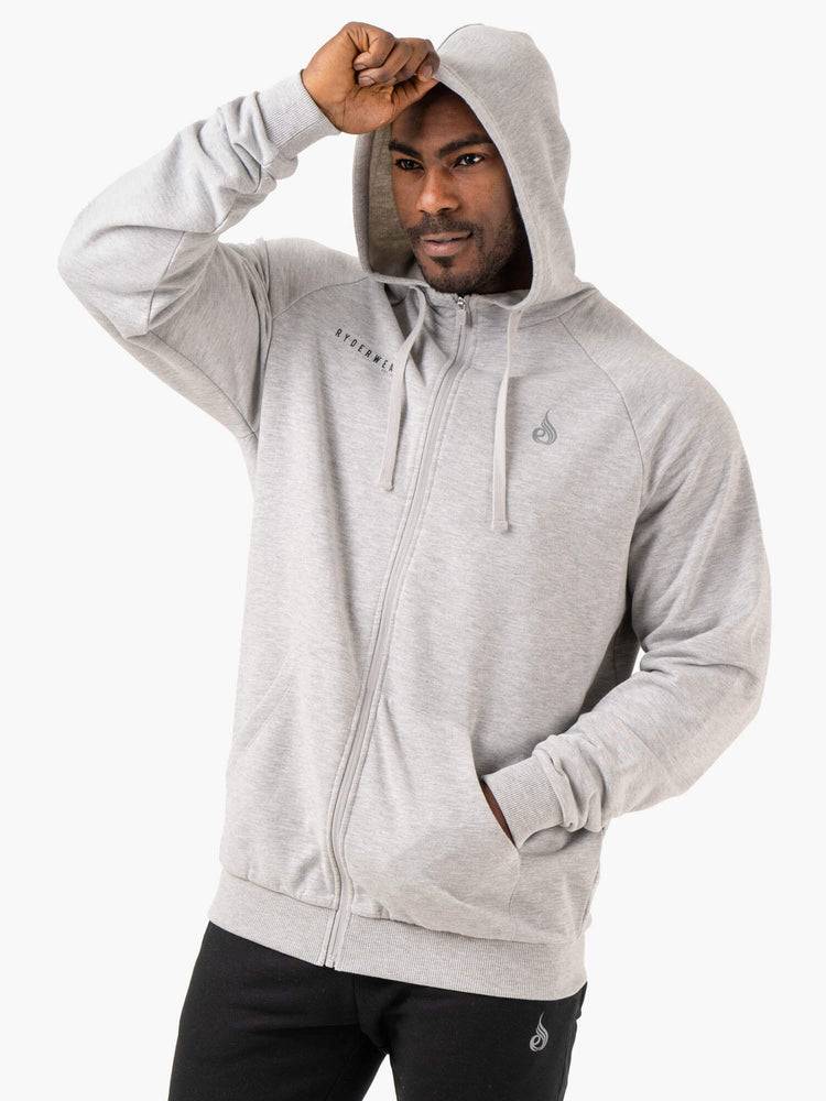 Men's Ryderwear Men Jackets Pursuit Zip Up Hoodie Jackets Light Grey Marl | NZ1442GL