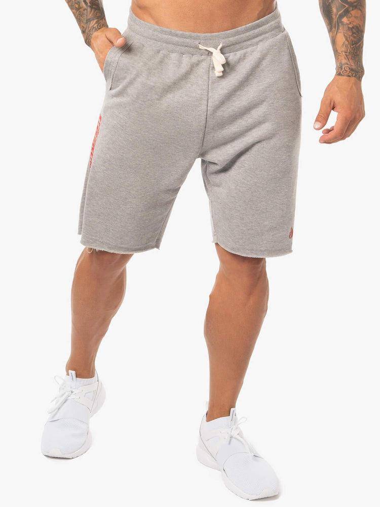 Men's Ryderwear Men Shorts Block Fleece Track Shorts Grey Marl/Red | NZ1353RW