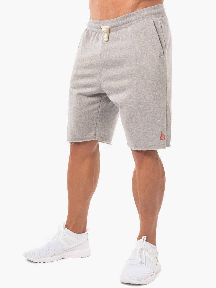 Men's Ryderwear Men Shorts Block Fleece Track Shorts Grey Marl/Red | NZ1353RW