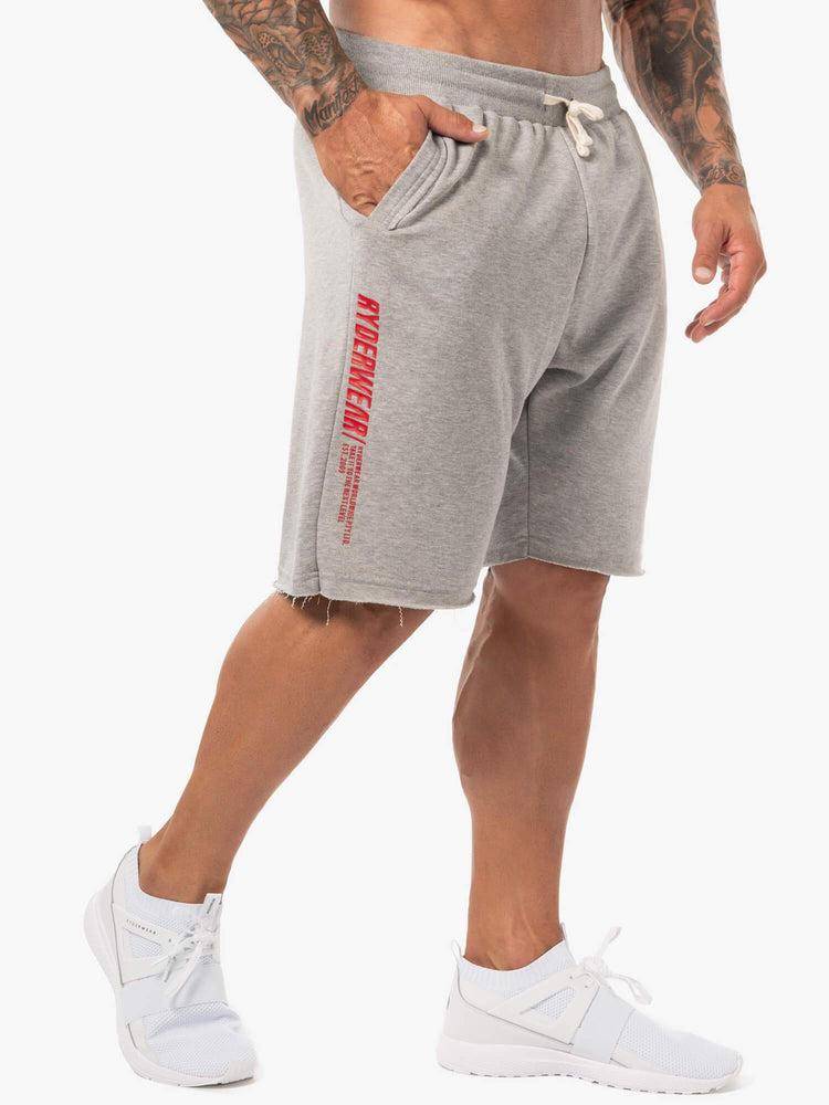 Men\'s Ryderwear Men Shorts Block Fleece Track Shorts Grey Marl/Red | NZ1353RW