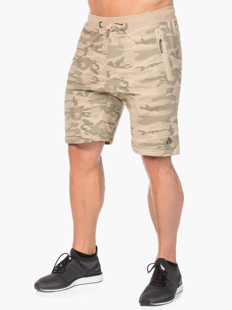 Men's Ryderwear Men Shorts Camo Fleece Track Shorts Tan Camo | NZ1354TV