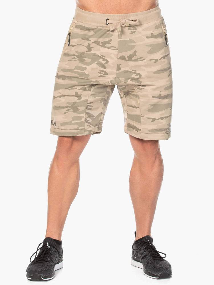 Men\'s Ryderwear Men Shorts Camo Fleece Track Shorts Tan Camo | NZ1354TV