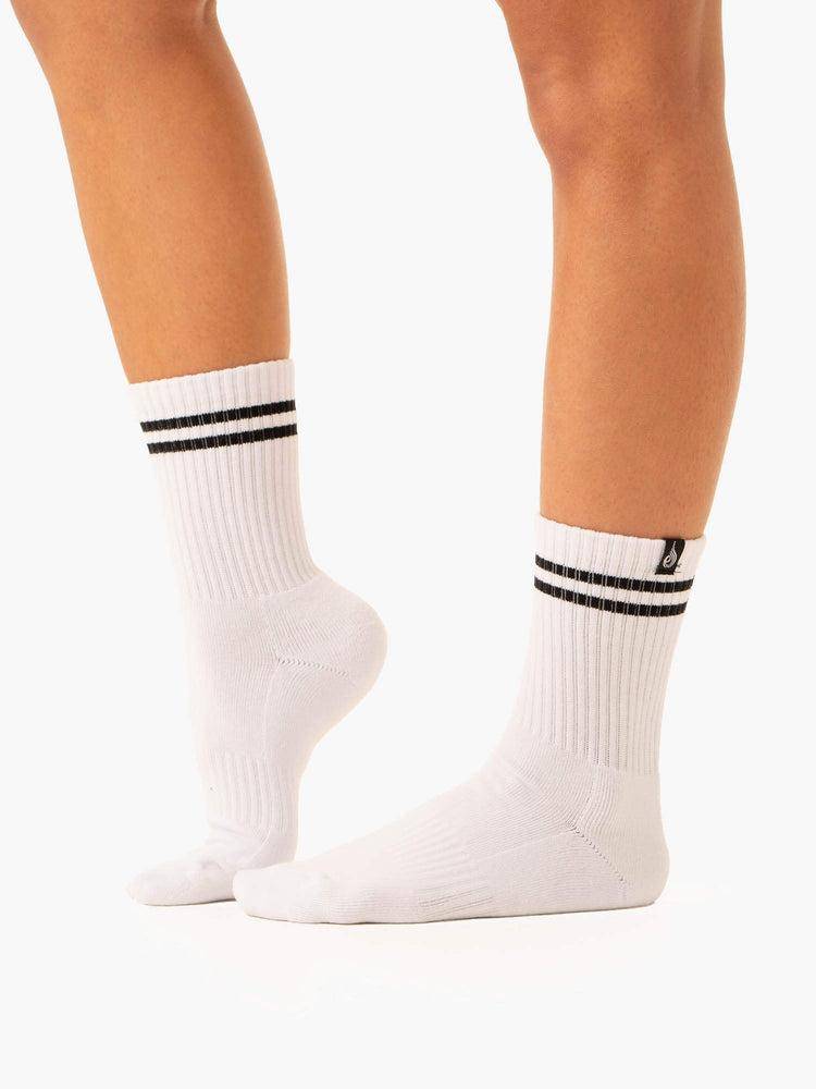 Men's Ryderwear Men Socks Stripe Crew Socks White/Green | NZ1562TV