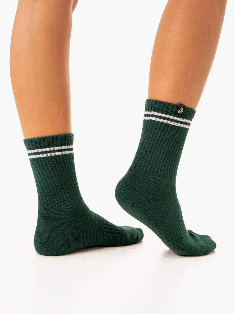 Men's Ryderwear Men Socks Stripe Crew Socks White/Green | NZ1562TV