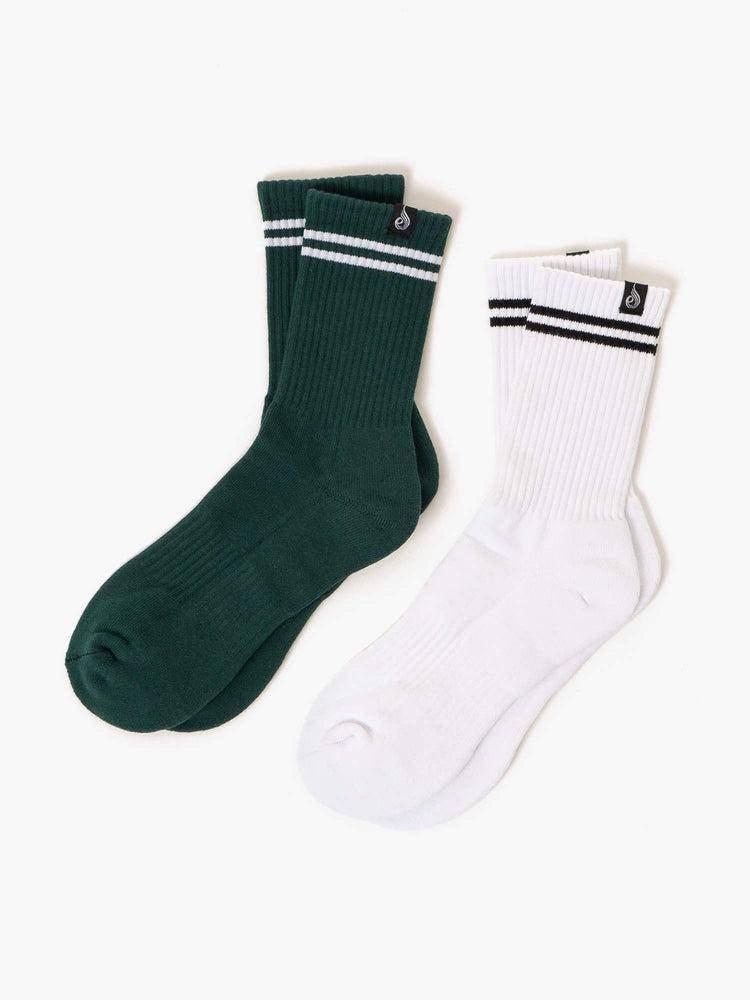 Men\'s Ryderwear Men Socks Stripe Crew Socks White/Green | NZ1562TV