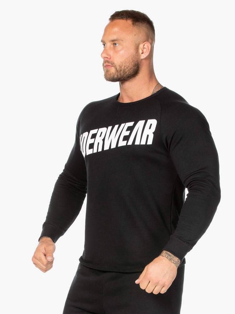 Men's Ryderwear Men Sweaters Block Crew Neck Sweaters Black/White | NZ1308AP