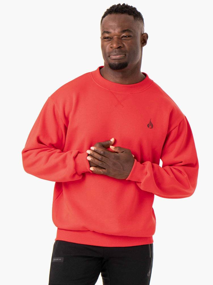 Men\'s Ryderwear Men Sweaters Reset Fleece Crew Neck Sweaters Red | NZ1333PQ