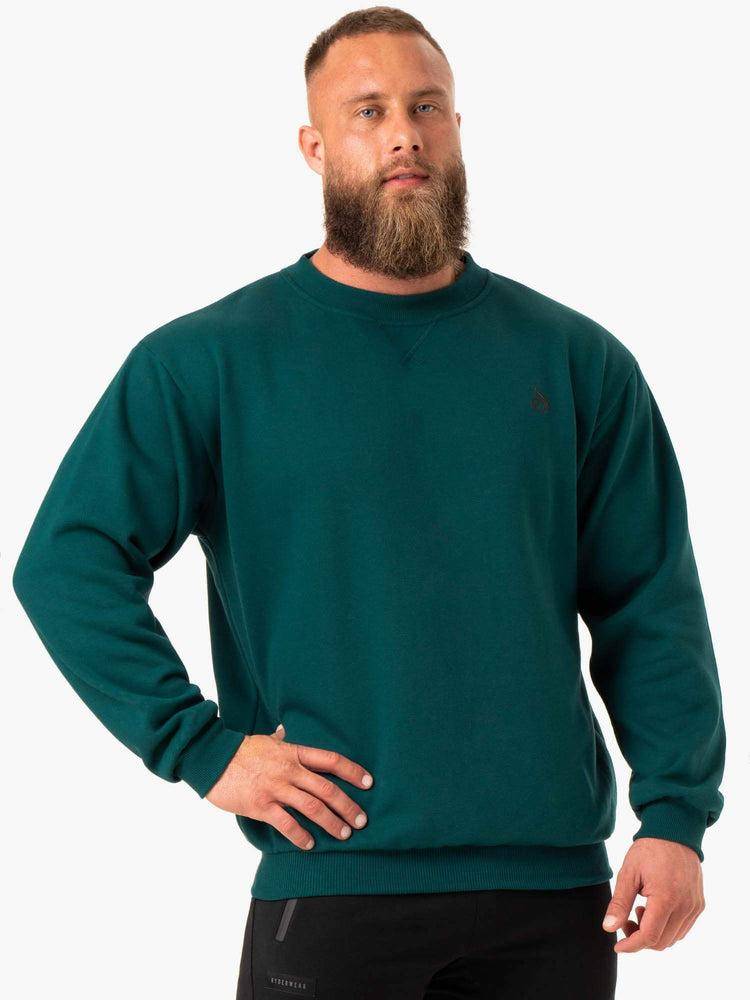 Men's Ryderwear Men Sweaters Reset Fleece Crew Neck Sweaters Emerald | NZ1334AP