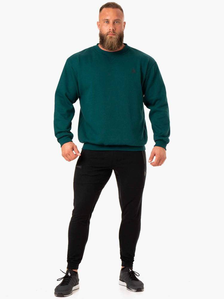 Men's Ryderwear Men Sweaters Reset Fleece Crew Neck Sweaters Emerald | NZ1334AP