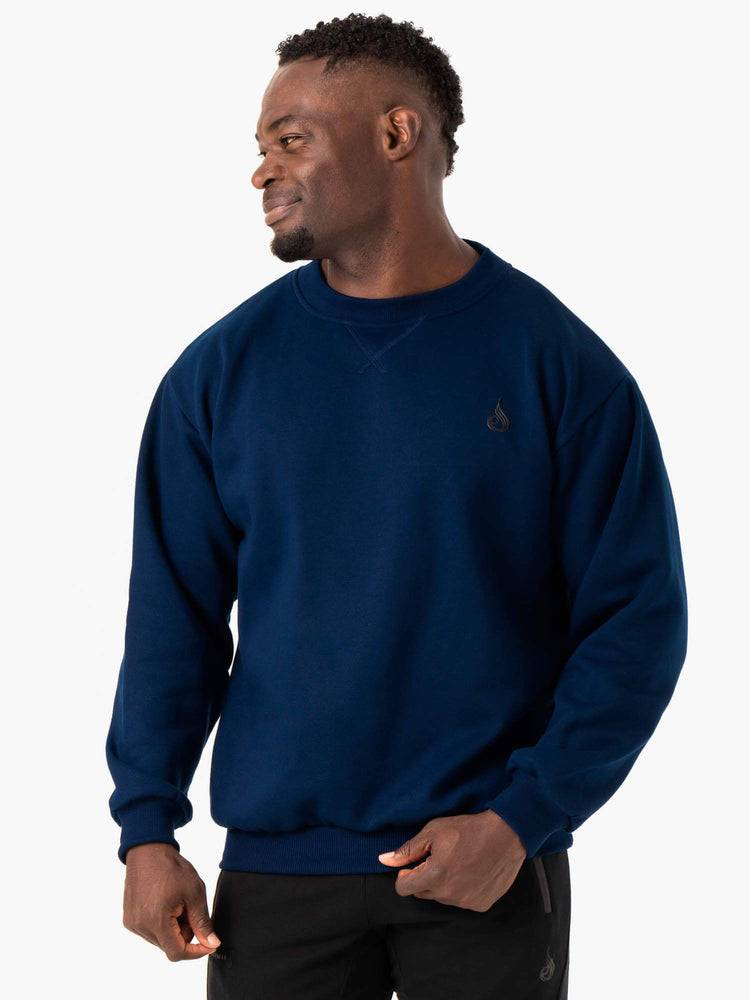 Men's Ryderwear Men Sweaters Reset Fleece Crew Neck Sweaters Blue | NZ1335SO