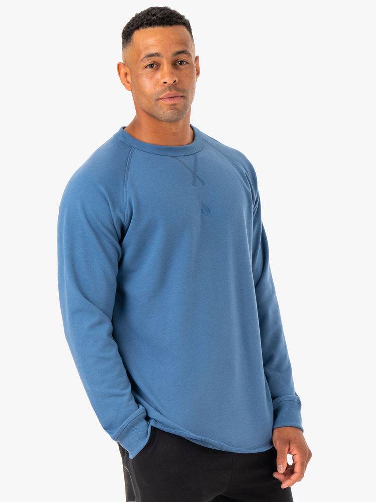 Men's Ryderwear Men Sweaters Restore Crew Neck Sweaters Blue | NZ1336DN