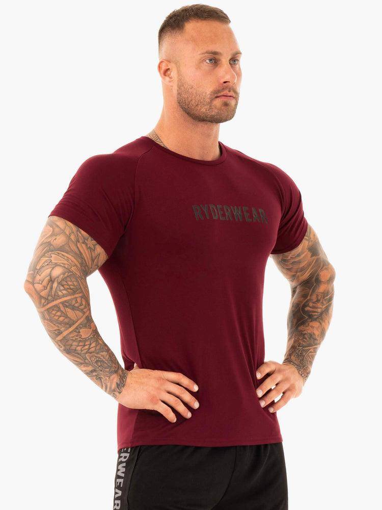 Men's Ryderwear Men T Shirts Active T Shirts Burgundy | NZ1192NB