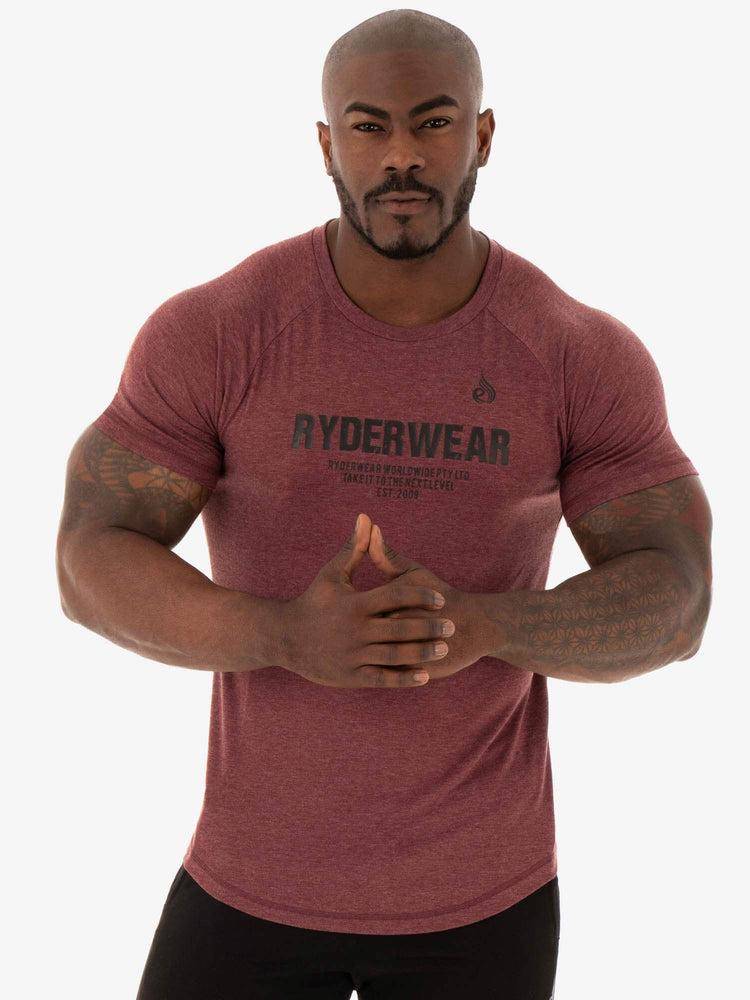 Men\'s Ryderwear Men T Shirts Focus T Shirts Burgundy Marl | NZ1226UT