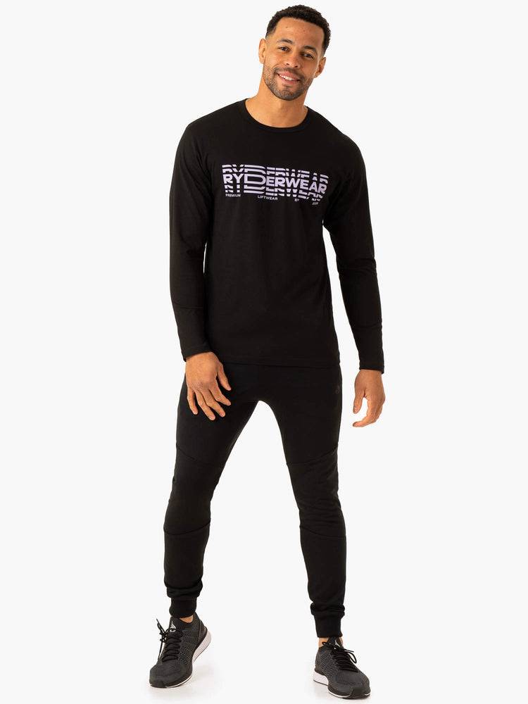 Men's Ryderwear Men T Shirts Graphic Long Sleeve T Shirts Black | NZ1233FM