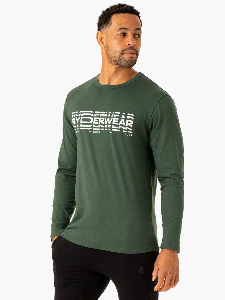 Men's Ryderwear Men T Shirts Graphic Long Sleeve T Shirts Dark Green | NZ1236JJ