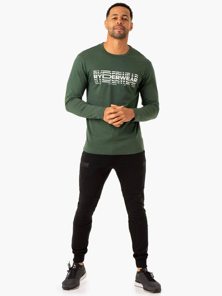 Men's Ryderwear Men T Shirts Graphic Long Sleeve T Shirts Dark Green | NZ1236JJ