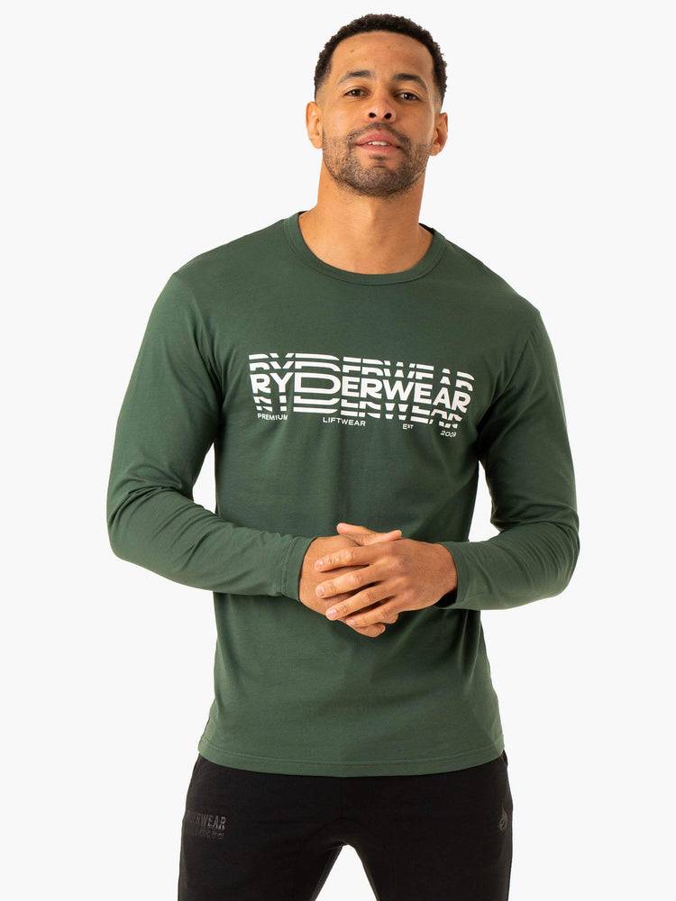 Men\'s Ryderwear Men T Shirts Graphic Long Sleeve T Shirts Dark Green | NZ1236JJ