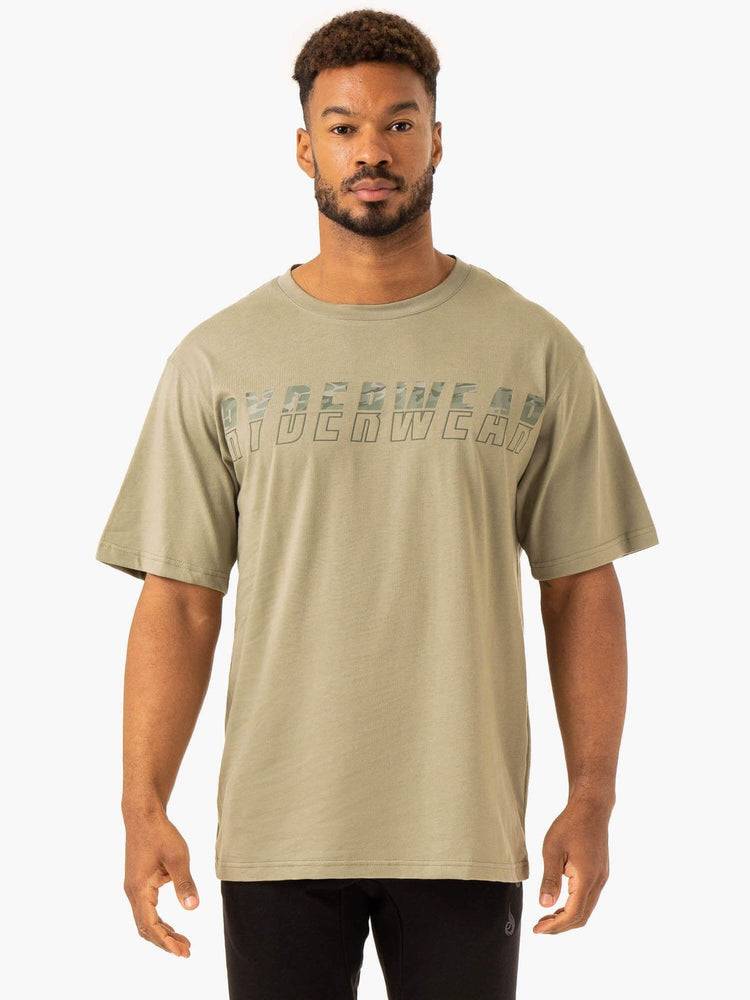 Men's Ryderwear Men T Shirts Overdrive Oversized T Shirts Sage Green | NZ1266XF