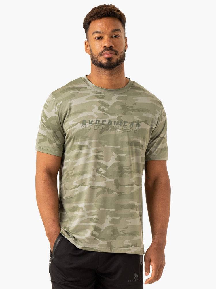 Men\'s Ryderwear Men T Shirts Overdrive T Shirts Sage Green Camo | NZ1270NB