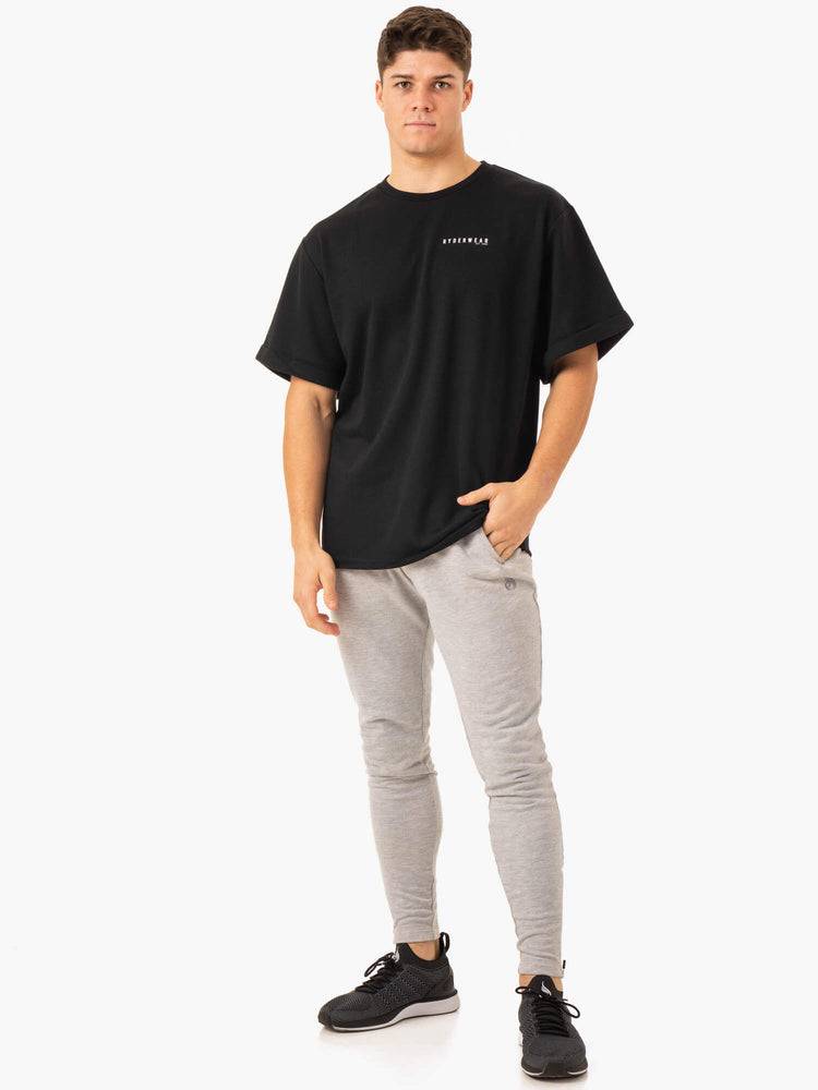 Men's Ryderwear Men T Shirts Pursuit Oversized Fleece T Shirts Black | NZ1281PQ