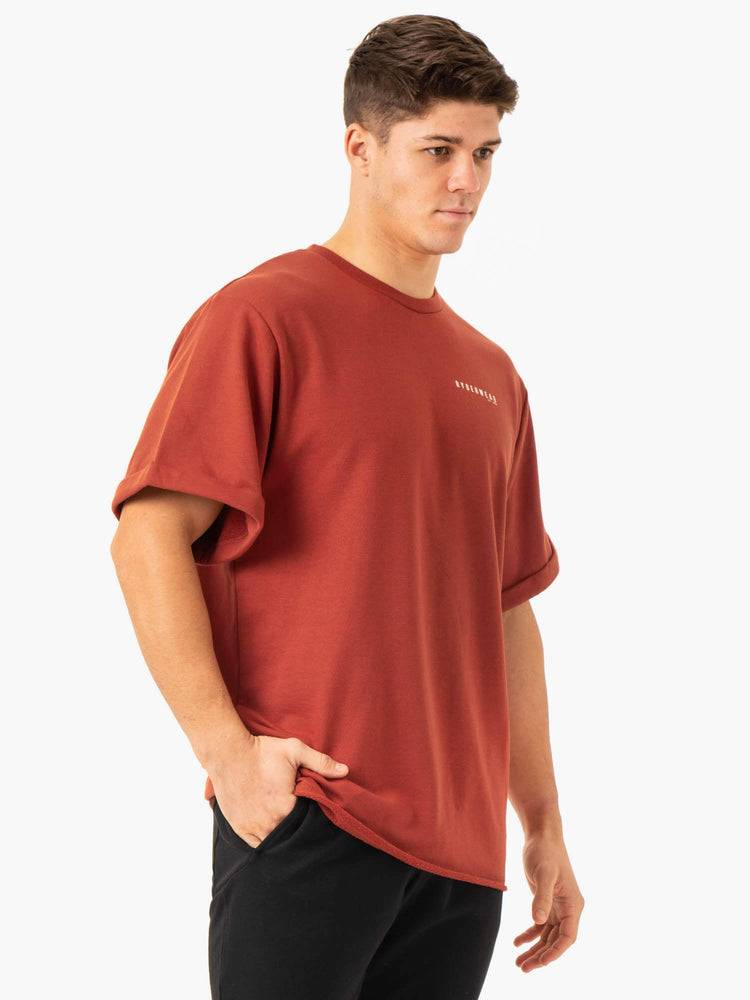 Men's Ryderwear Men T Shirts Pursuit Oversized Fleece T Shirts Red Clay | NZ1283SO