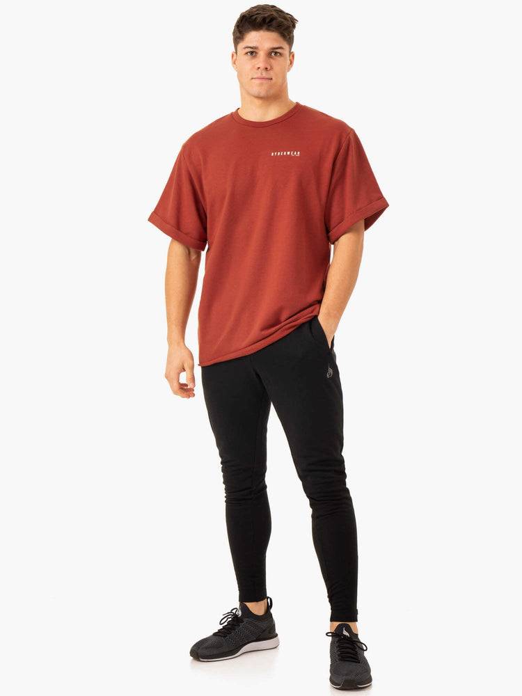 Men's Ryderwear Men T Shirts Pursuit Oversized Fleece T Shirts Red Clay | NZ1283SO