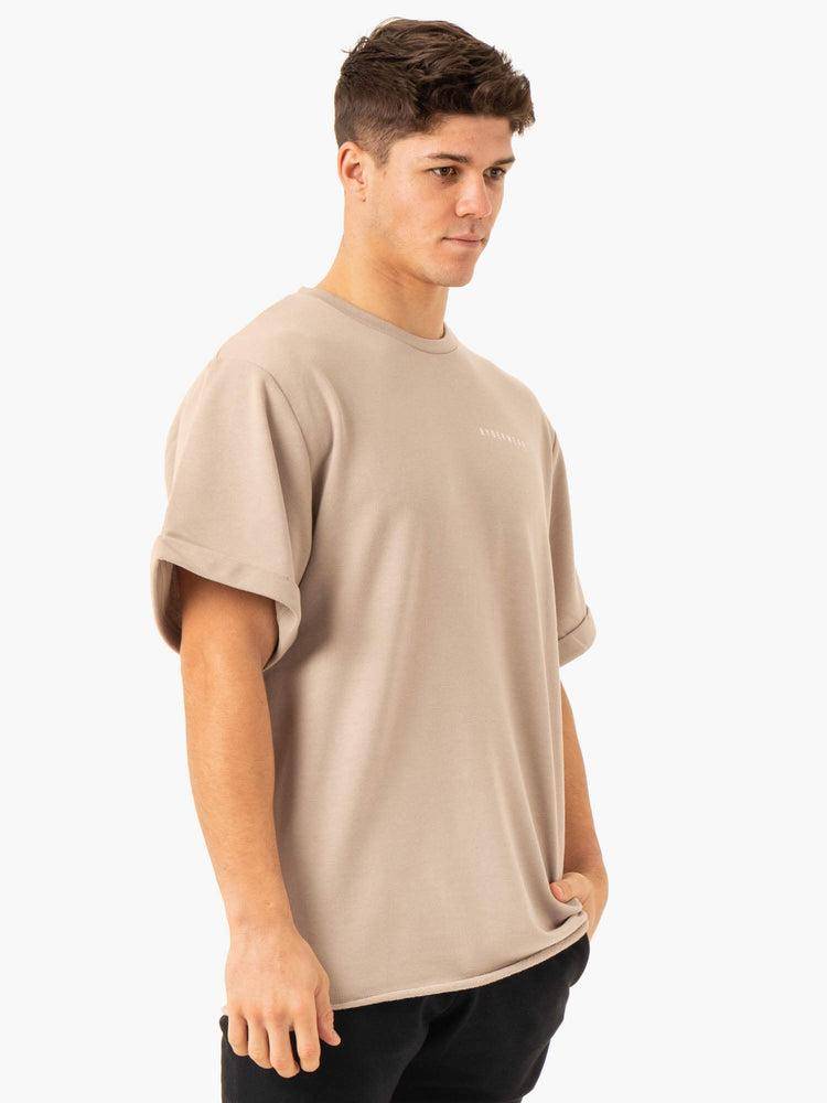 Men's Ryderwear Men T Shirts Pursuit Oversized Fleece T Shirts Sand | NZ1284DN